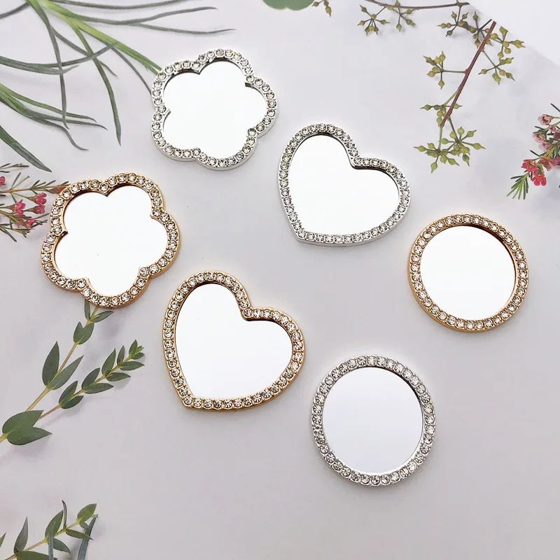 Mini Portable Pocket Mirror Round Heart Diamond Mirror For Bathroom High-Definition Makeup Girls Cosmetic Vanity