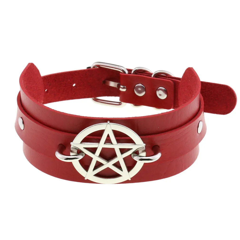 Men Harajuku Red PU Leather Necklace Choker Women Ladies Punk Gothic Vintage Statement Collar Pendant Necklace