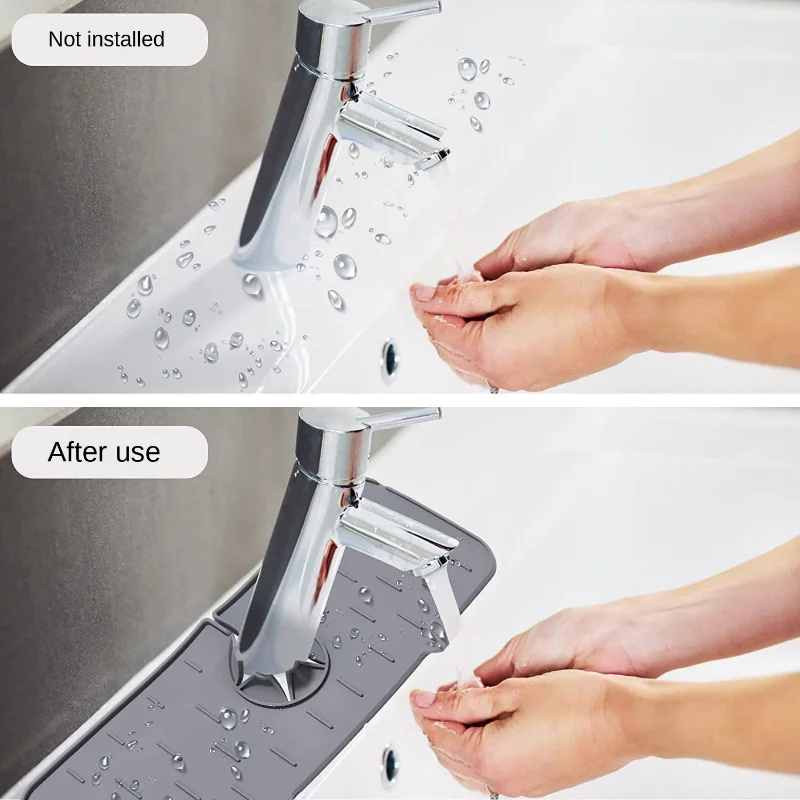 Silicone Drain Mat Faucet Mat Kitchen Sink Splash Pad Drainage Waterstop Bathroom Countertop Protector Quick Dry Tray