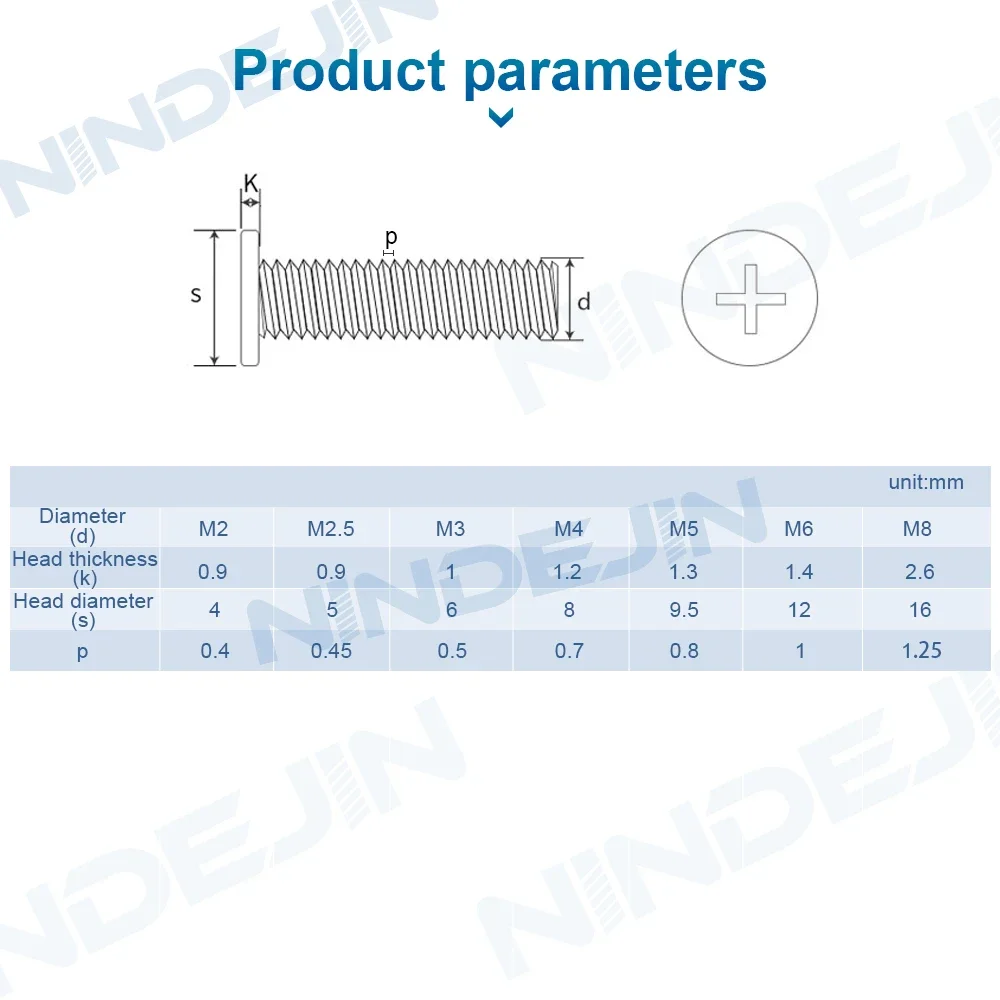 Cross Ultra Thin Flat Head Laptop Screw M2 M3 M4 M5 M6 M8 Stainless Steel Wafer Head Phillips Machine Screw for Lenovo