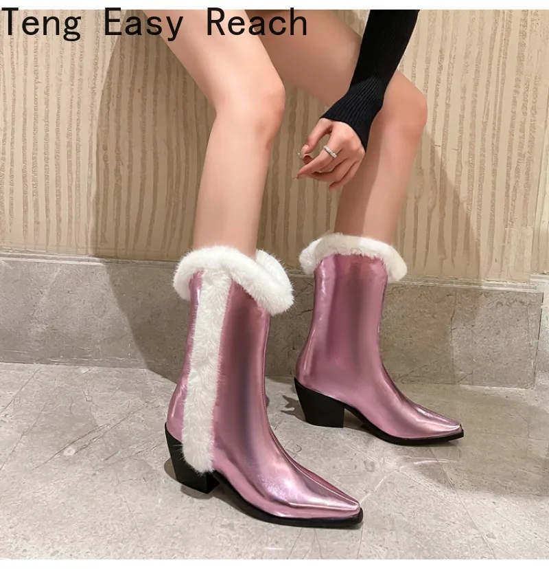 Fashion New Cowboy Cowgirls Western Knee High Boots Embroidery Metalic Women's High Boots Pointed Toe Design Knight Boots