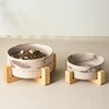 Marbling Ceramic Cat and Dog Bowl Medium Large Dog Feeding and Feeding Double Bowl with Wooden Rack Pet Puppy Accessories 4