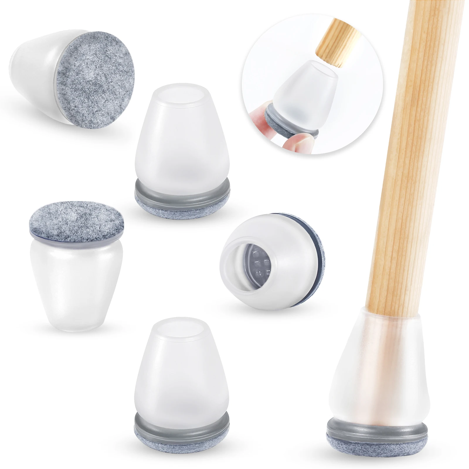 Acual Stoelpootdoppen Rond 32 Stuks,Stoelpootbeschermers Siliconen Zwart, Stoeldoppen met Vilten Pads,Beschermkappen Geen Krassen & Minder Lawaai, Antislip voor Stoelen,Tafels,Meubels(14–20 mm