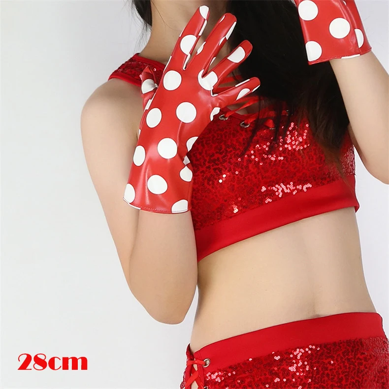 Leder handschuhe weiblich 40cm Faux Schaffell Pu große Punkte mittellange Stil Frauen handschuhe rot Nachtclub Party Cosplay – Detail 13