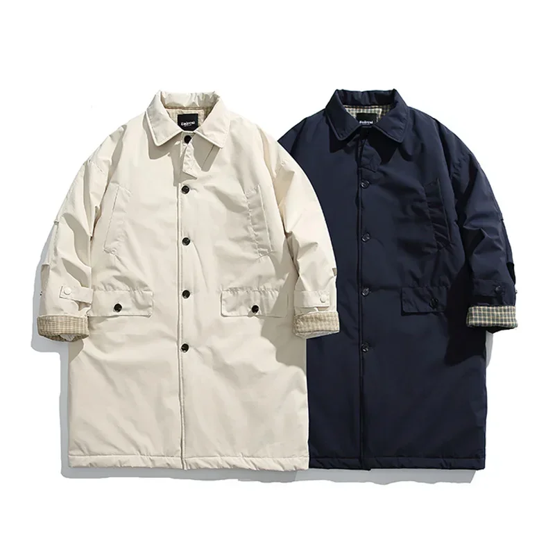 Men Coat Japanese Korean Streetwear Fashion Loose Casual Vintage Long Trench Jacket Man Trenchcoat Outerwear