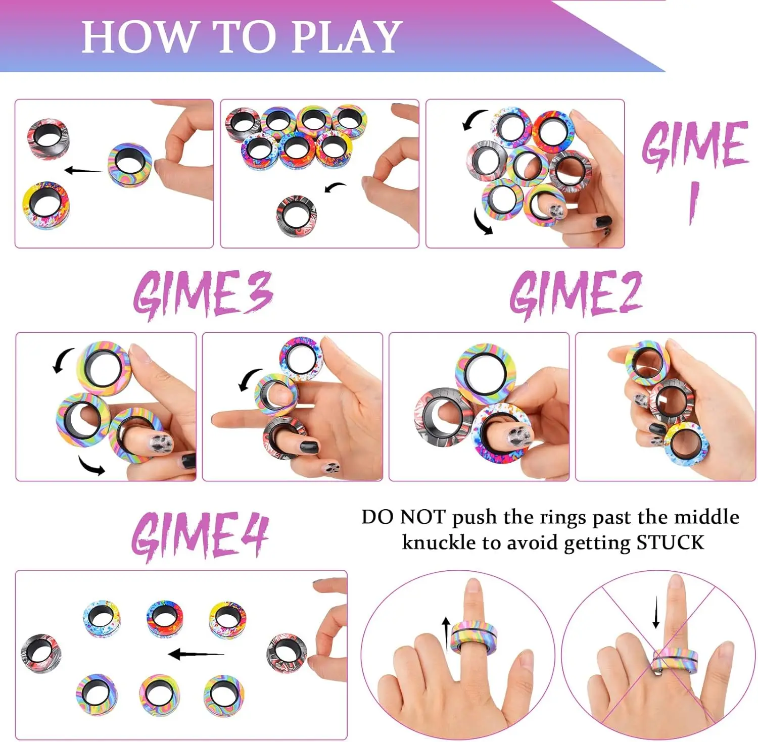 3pcs 손가락 마그네틱 링 다채로운 Fidget 장난감 세트 성인 자석 스피너 링 스트레스 불안 완화 치료