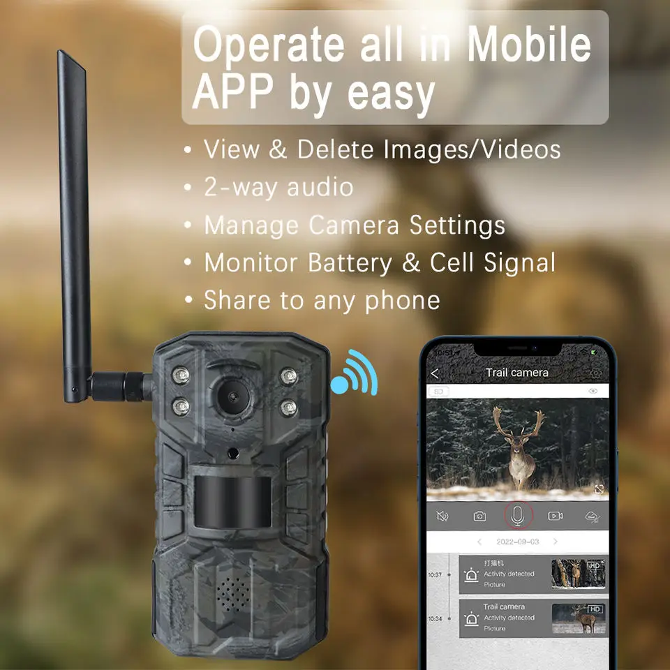 2K Support Solar Powered Lithium Battery Outdoor 4G Hunting Camera Infrared Night Vision Wireless Game Hunting Trail Camera