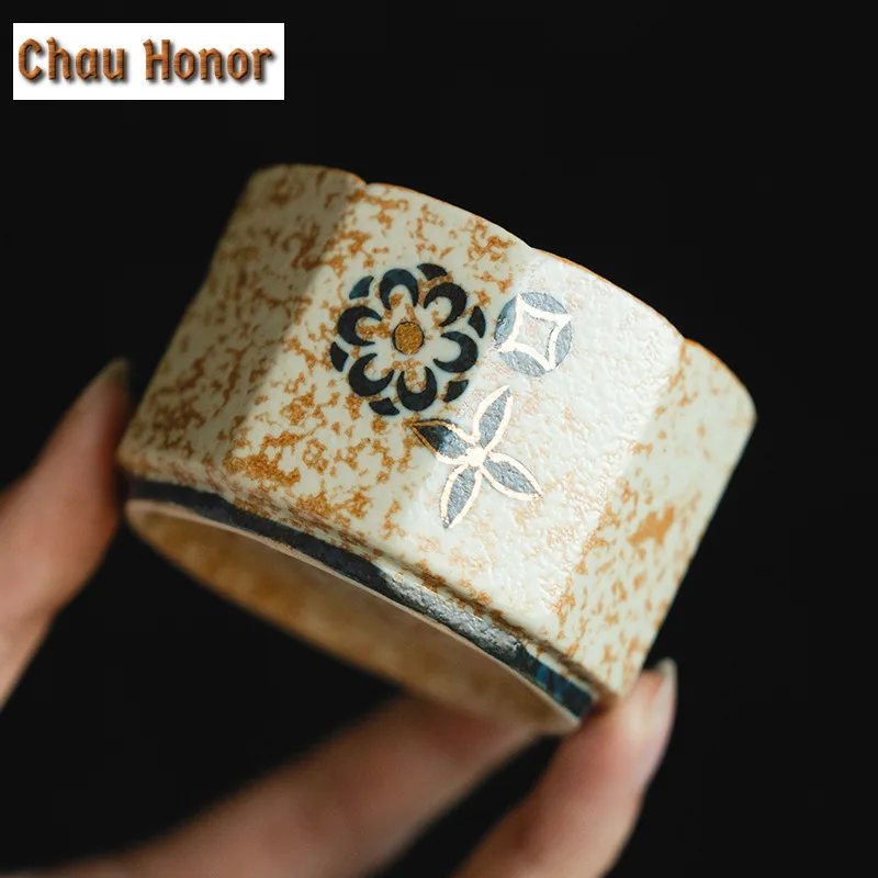 100ml Blue And White Flint Red Ceramic Tea Cup Gold Drawing Embroidered Ball Flower Master's Cup Women Personal Tea Bowl Teaset