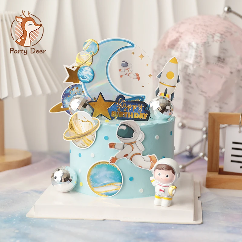 

Astronaut Cake Topper For Outer Space Theme Birthday Party Dessert Props Festive Decor Universe Planet Series Cake Gifts