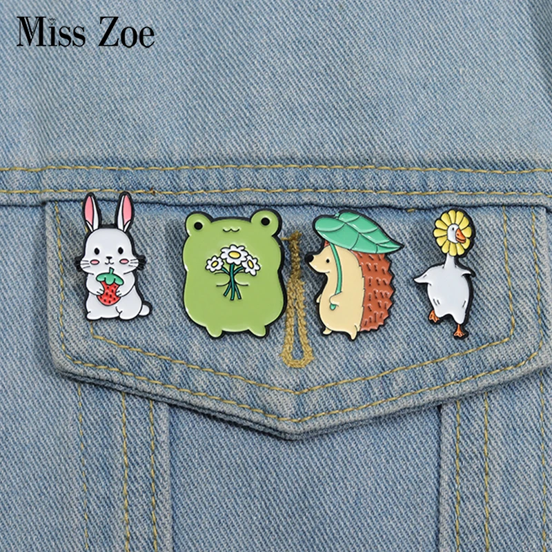 Niedliche Tiere Emaille Pins Benutzerdefinierte Kaninchen Frosch Igel Gans Broschen Revers Abzeichen Tier Schmuck Geschenk für Kinder Freunde