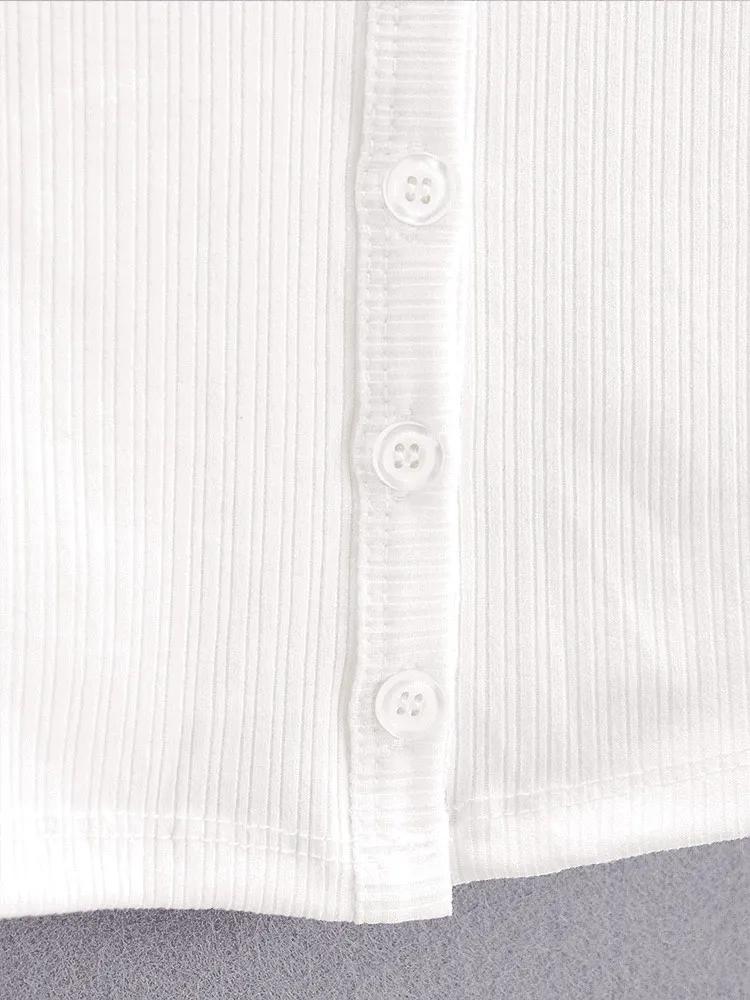 Women Rib Button Through Short Sleeve Top