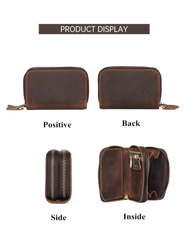 Genuine Leather Key Wallets Men Vintage Handmade Zipper Car Key Holder Cowhide Keys Organizer Women Housekeeper Case Coin Purse