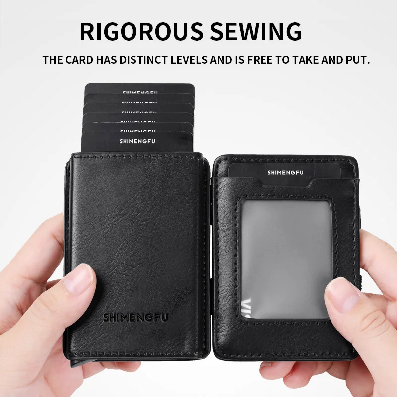 Unisex Customized Magic Designed RFID PU Leather Pop-Up Wallet Aluminum Short Case Card Holder for Credit Cards