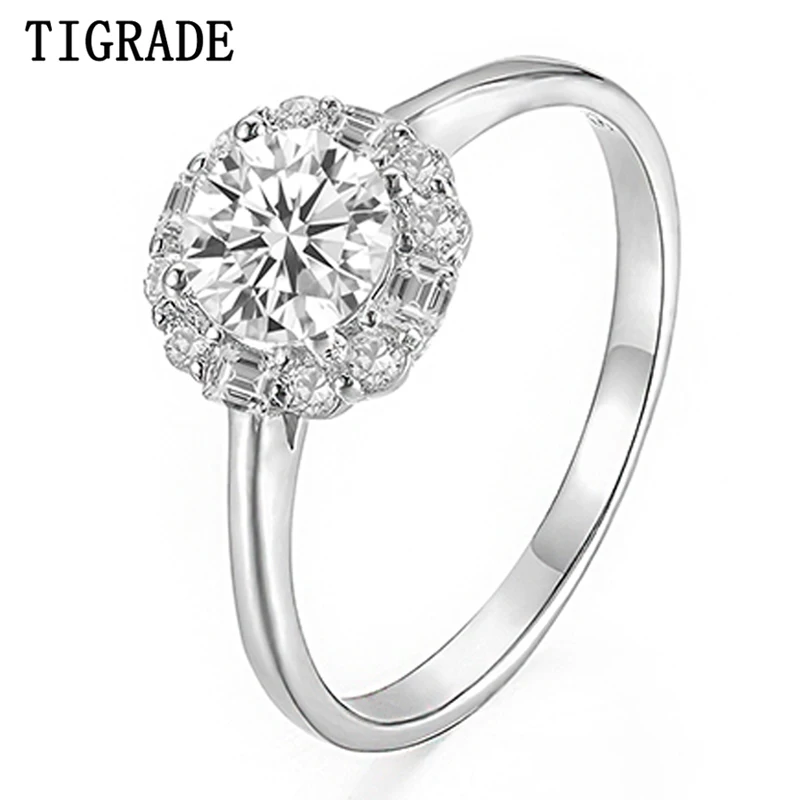 

Tigrade Real 925 Sterling Silver Ring Classic Flower Design Shiny 5A Cubic Zircon Rings For Women Wedding Engagement Jewelry