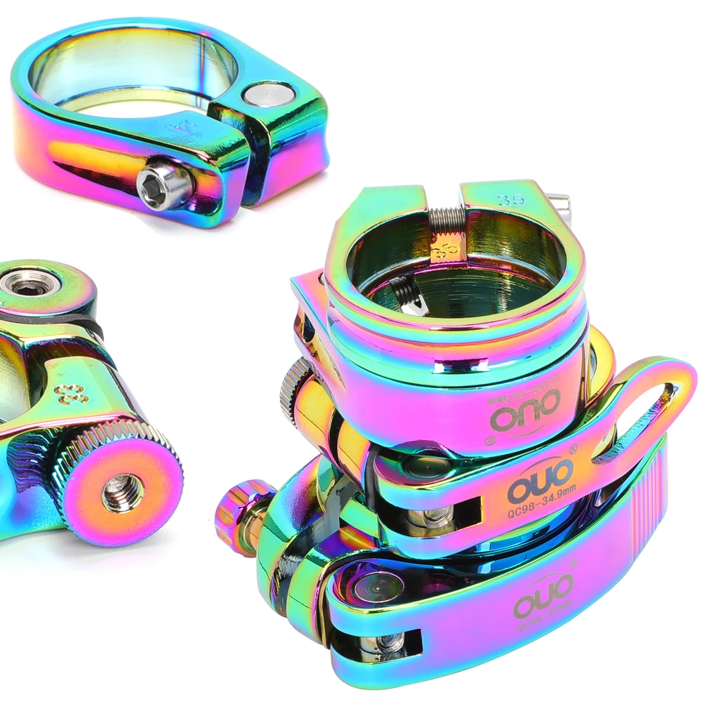 Colorful Saddle Clamp Bicycle Seat Post Clamp 28.6/31.8/34.9mm Seatpost Tube Rainbow Mtb Bike Piece bike seatpost clamp