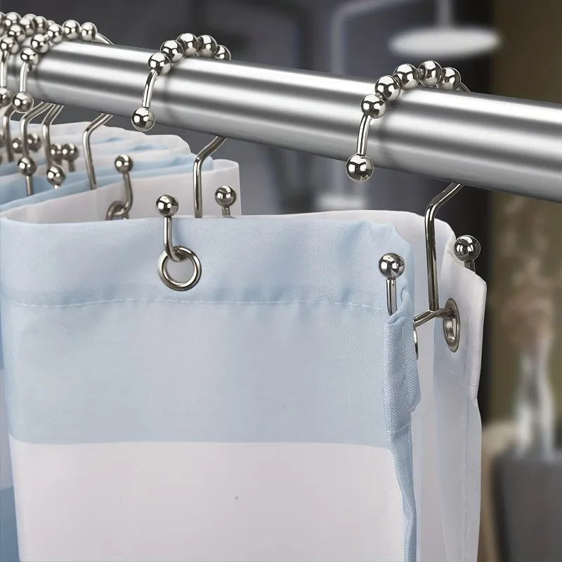12pcs Rust-Proof Stainless Steel Shower Curtain Hooks-Double Glide Design for Easy Installation and Secure Hanging