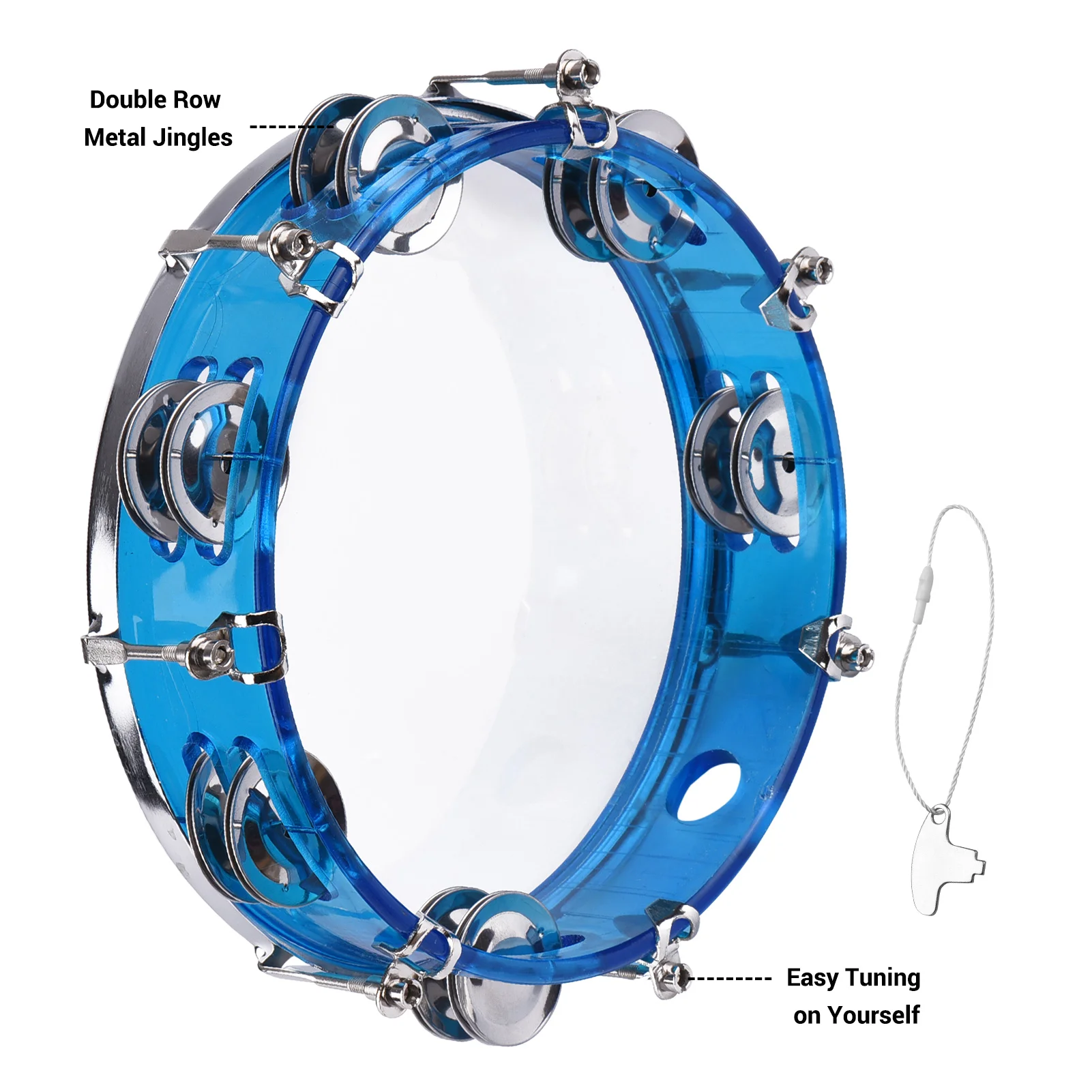 8-inch Tambourine Handbell Hand Drum with Double Row Jingles Percussion Instrument