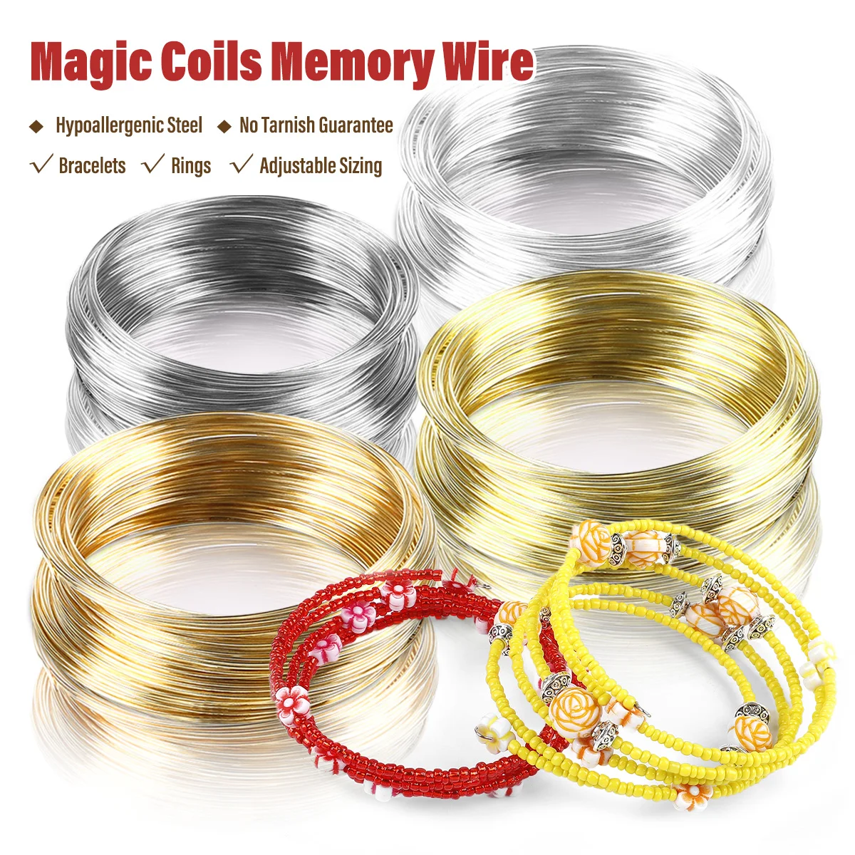 Stainless Steel Memory Wire Coil (100 Loops, Silver/Gold