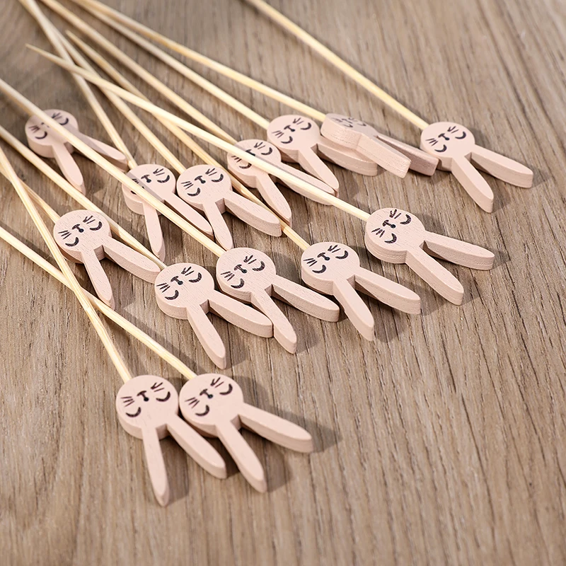 50/100PCS Easter Bamboo Sticks Rabbit Egg Pattern et Cupcake Fruit Snack Fork Happy Easter Party Decoration Birthday Supplie fruit fork,food picks,bamboo sticks