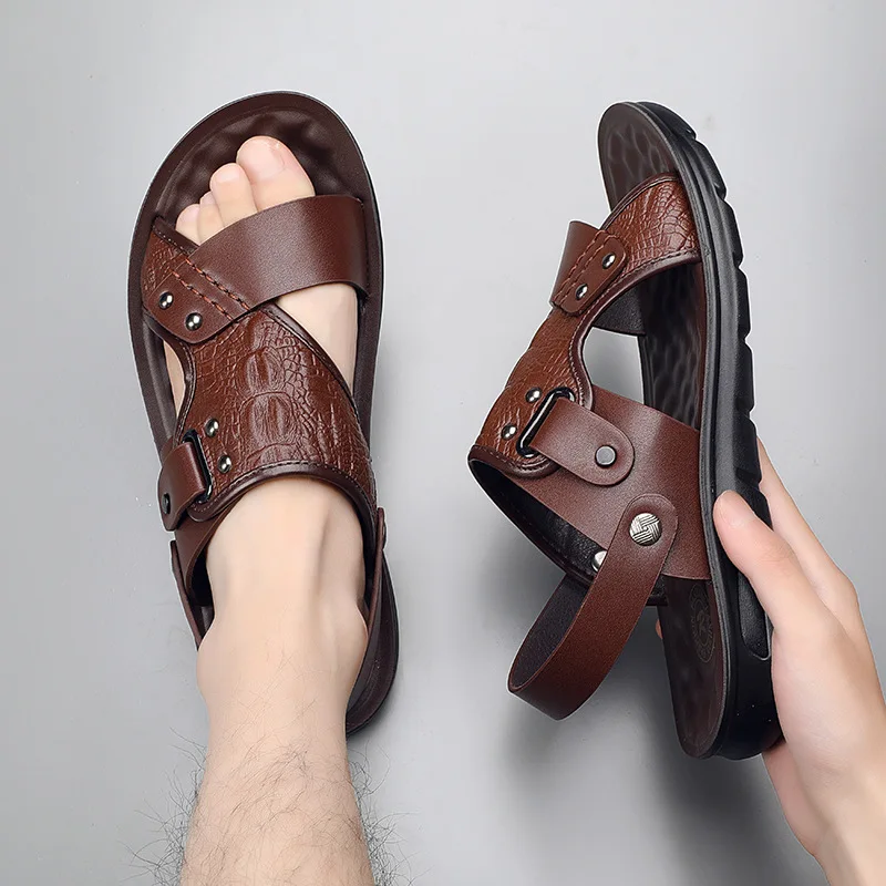 Sandals for Man Fashion Outdoor Korean Genuine Leather Indoor House Platform Male Beach Shoes Casual Men Sandals New In Summer