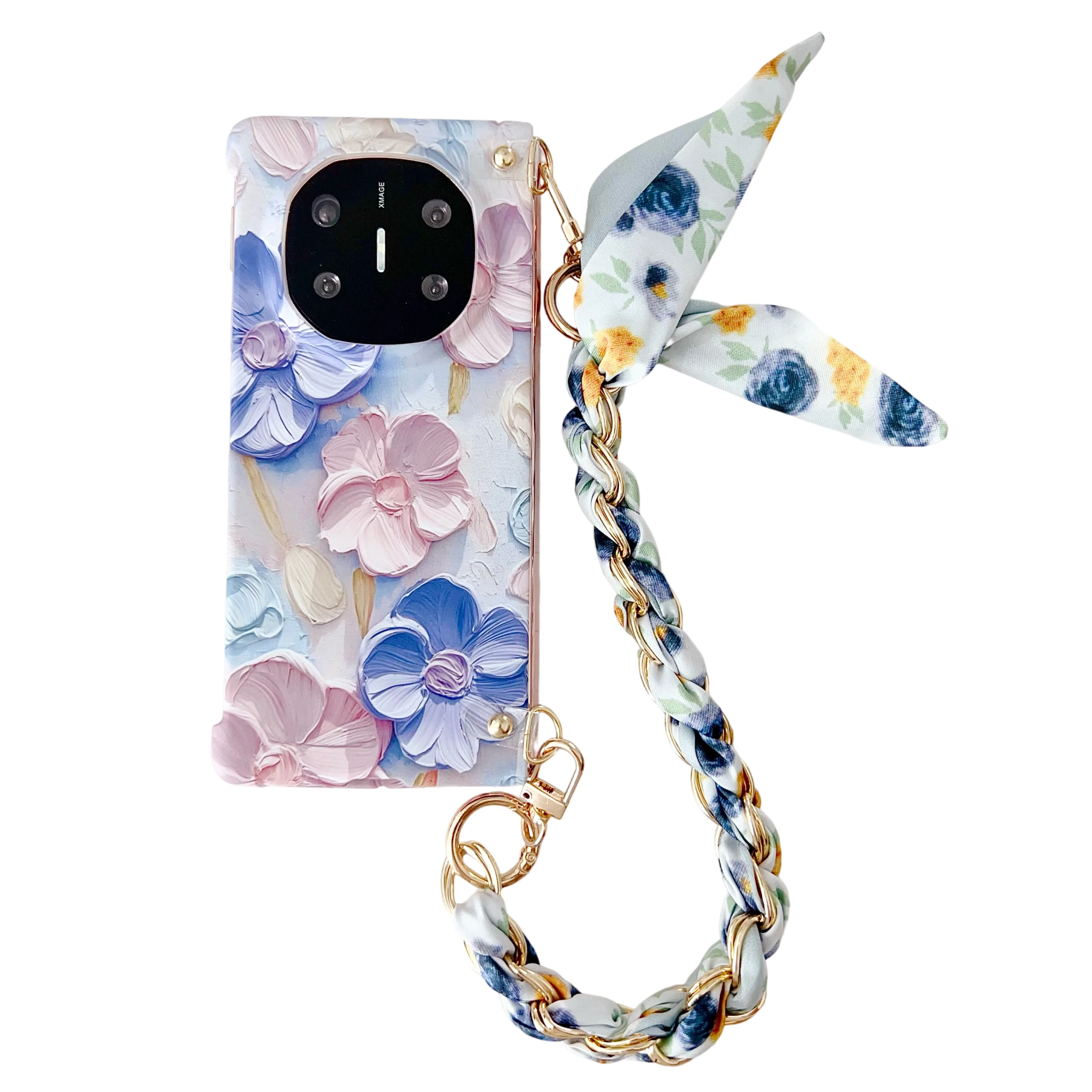Floral Embossed Wrist Strap Shockproof Hard Case Cover