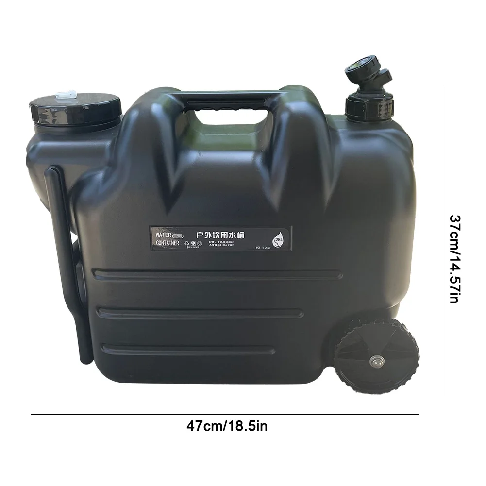 28L Camping Outdoor Bucket with Faucet & Wheel Camping Water Storage Carrier Large Capacity Water Tank for Outdoor BBQ