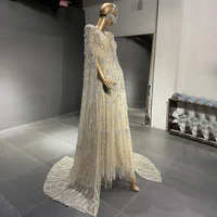 فستان سهرة عربي فاخر باللؤلؤ الكريستالي من شارون سعيد بأكمام كاب أنيق دبي فساتين رسمية لحفلات الزفاف SS550 1