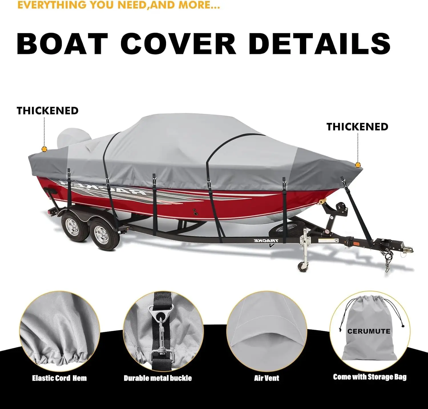 Heavy Duty 1200D Waterproof Boat Covers 20-22ft with Motor Cover and Windproof Adjustable Metal Buckle Fits Bass