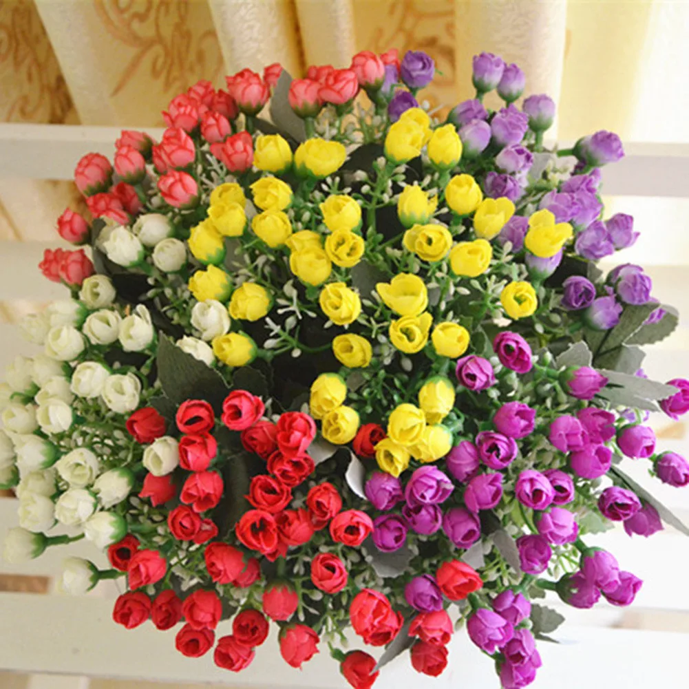 

36 Heads Artificial Flower Rose Bud Bouquet Multicolour Silk Cloth Fake Flowers For Wedding Business Parties Home Decoration