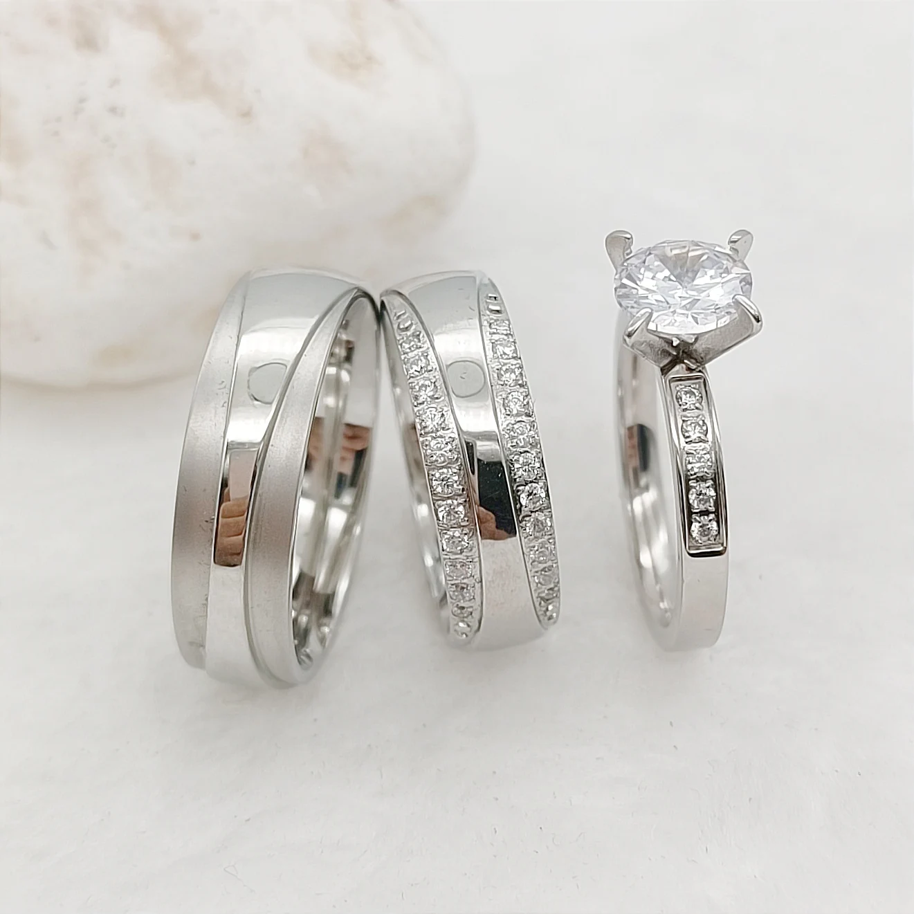 Luxury Lovers Alliance Bands 3pcs Wedding Engagement Rings