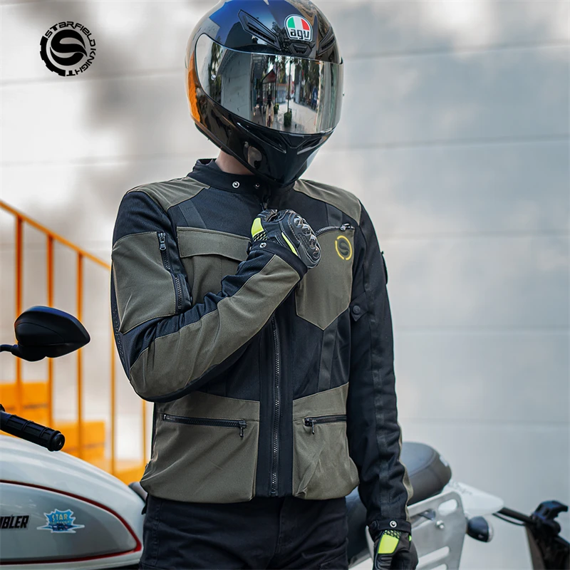 Motorcycle Rider Jacket Star Field Knight Men Mesh Cycling Clothes Summer Breathable Protective Gear Accessories
