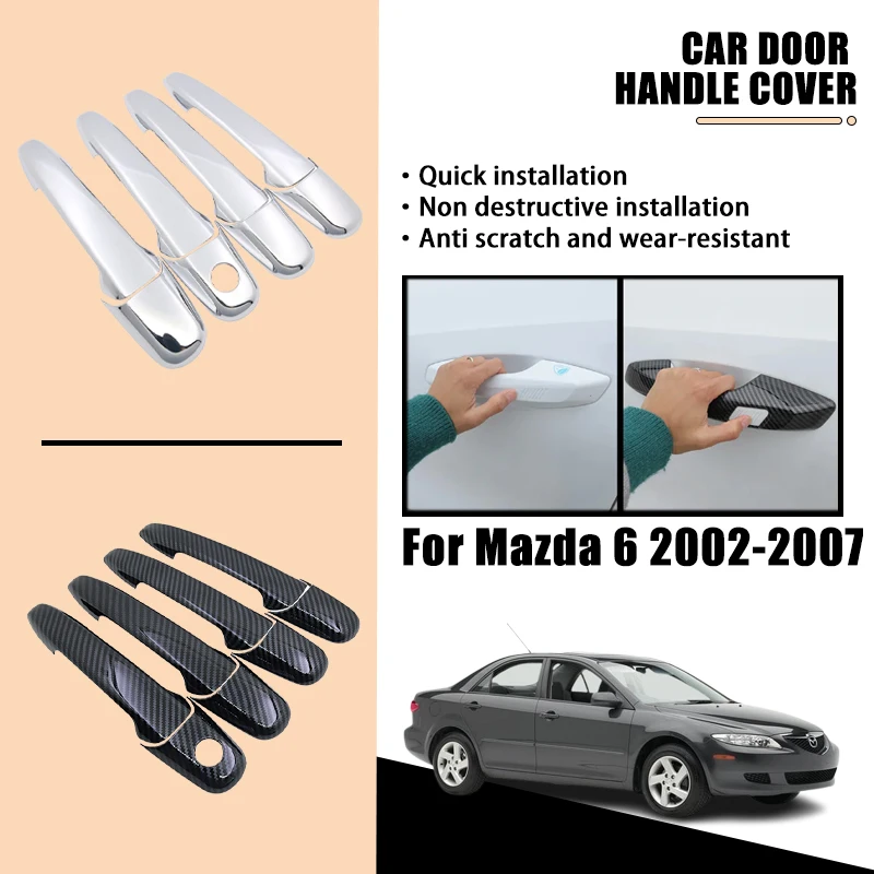 

Door Handle Cover For Mazda 6 Atenza Wago 2002-2007 2003 2004 ABS Exterior Carbon Fiber Black Chrome Car Accessories Rustproof