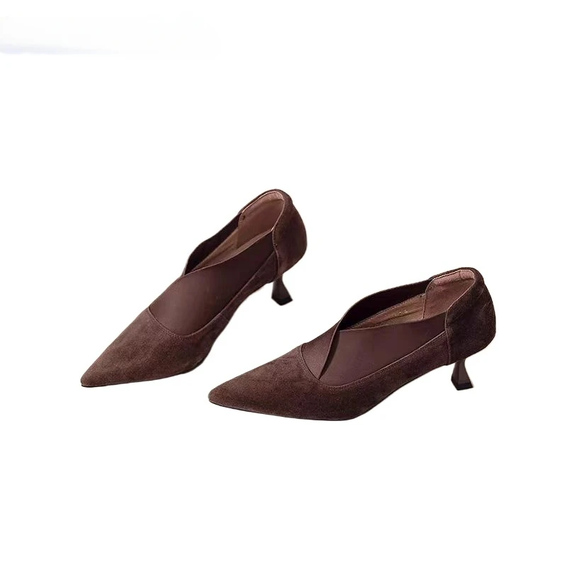 Women Pointed Toe Stilettos Shoes Suede Loafers Winter Designer 2024 Trend New Sexy Elegant Party Dress Pumps Zapatillas Mujer 6