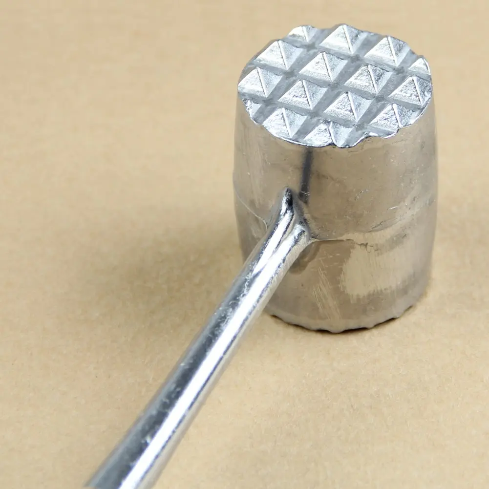Silver Two Sides Aluminum Round Meat Hammer Mallet Tenderizer Beef Pork Chicken Beater Length 20.5cm Diameter 3.5cm (Oval)