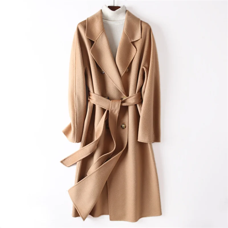 

2023 Women Wool Overcoat 16-Colors Water Ripple Double-sided Cashmere Coat Autumn Winter X-long Woolen Coat Female Loose Jackets