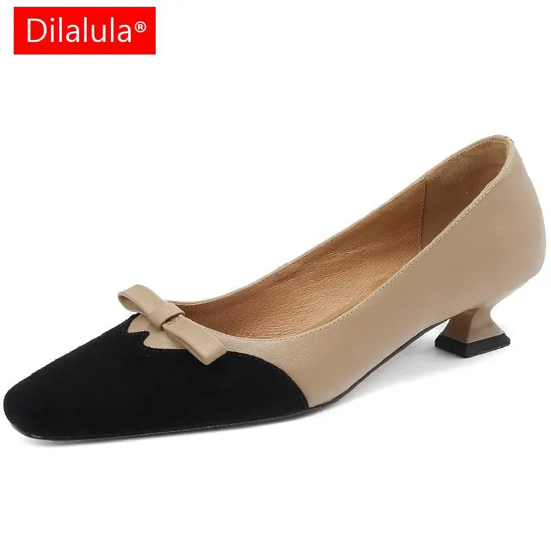 

Dilalula Basic Women Pumps Spring Autumn Genuine Leather Low Heels Elegant Butterfly Knot Shoes Woman Office Ladies Party Casual