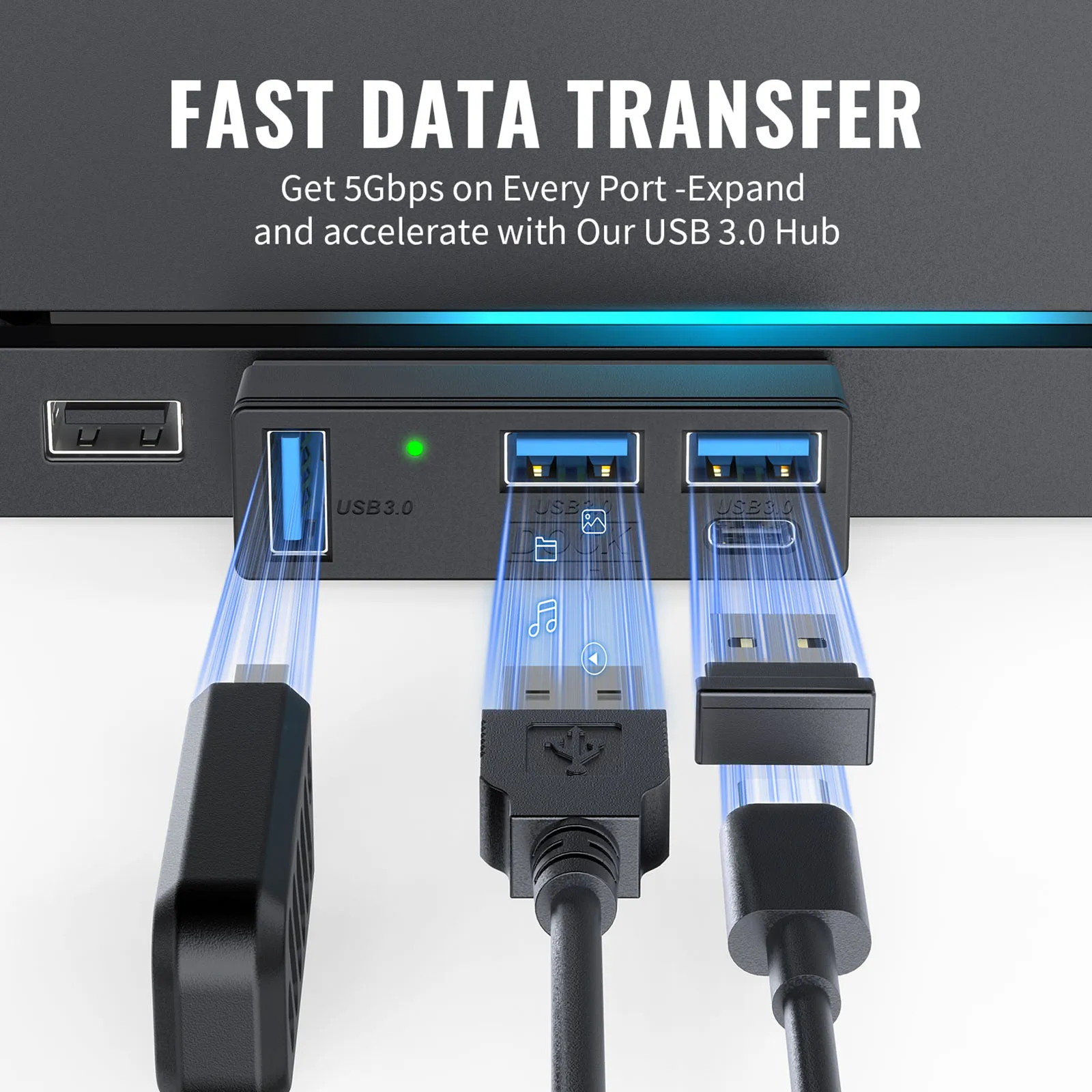 PC 노트북용 4 in 1 USB 3.0 허브, 멀티 포트 도킹 스테이션 USB 허브 확장기, 5Gbps 플러그 앤 플레이, 표시등 및 파우치 포함