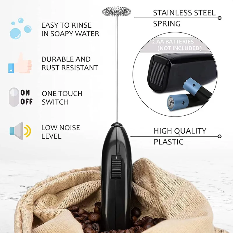 Electric Egg Whisk Milk Frother For Coffee Kitchen Mini Stainless Steel Tea Coffee Drink Milk Mixer Cream Blender Kitchen Gadget