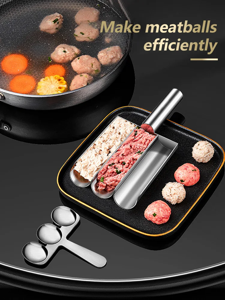 Meat Ball Scoop with Cutting Spade Ball Maker, None-Stick Meatball Maker Creative Kitchen Triple Meatball Maker