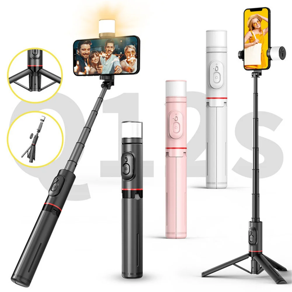 Selfie Stick Tripod Q12s with Fill Light Portable Wireless Bluetooth Telescopic for Huawei iPhone 12 13 14 15 Android Xiaomi