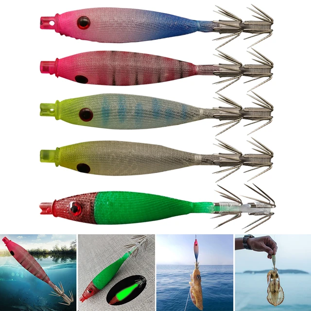 Soft Body Wooden Shrimp Bait Export Japan Squid Needle 8cm 4g Bionic Bait  Wrap Cloth Rubber Small Hanging Bucket Squid Hook - AliExpress