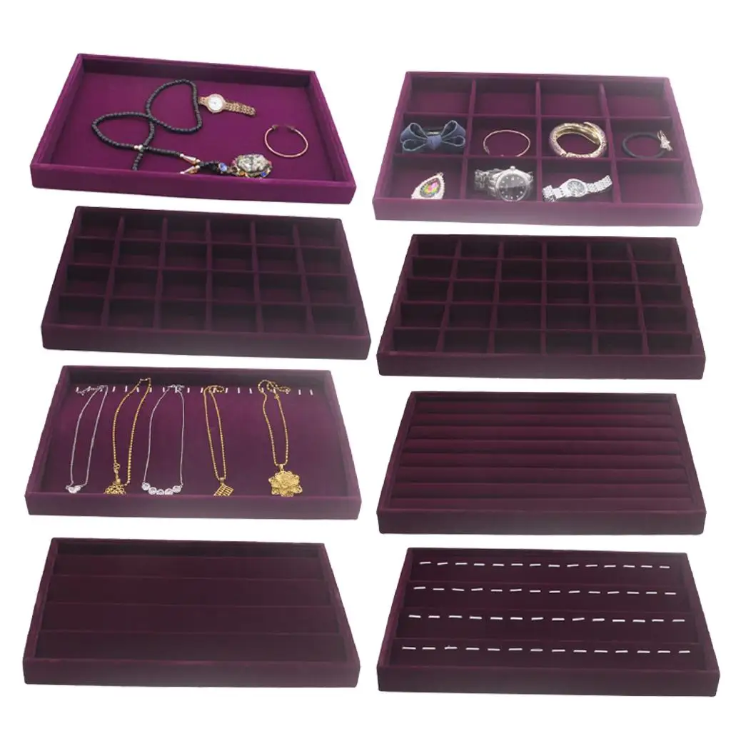 Elegant Velvet Jewelry Storage Tray for Necklaces, Bracelets, and Rings - 35 x 24 x 3cm