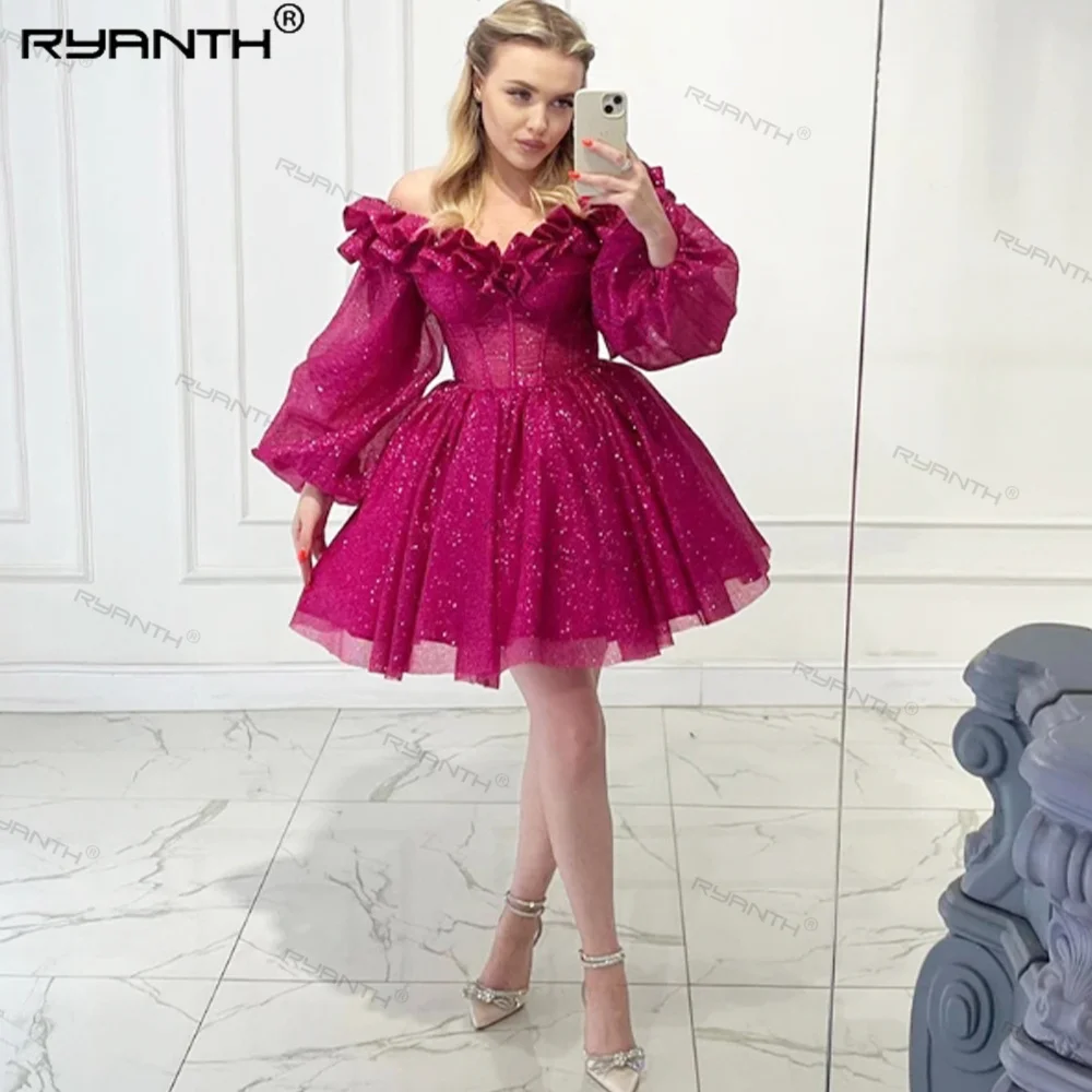 Женское платье с открытыми плечами Ryanth, короткое платье знаменитости с длинными рукавами-фонариками и открытыми косточками, лето 2024