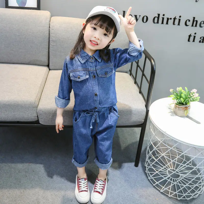 

Fashion boys Girls spring casual Spring Autumn denim long shirts korean style kids Clothes +Pants Fashion 2pcs Suit outwears 1-8