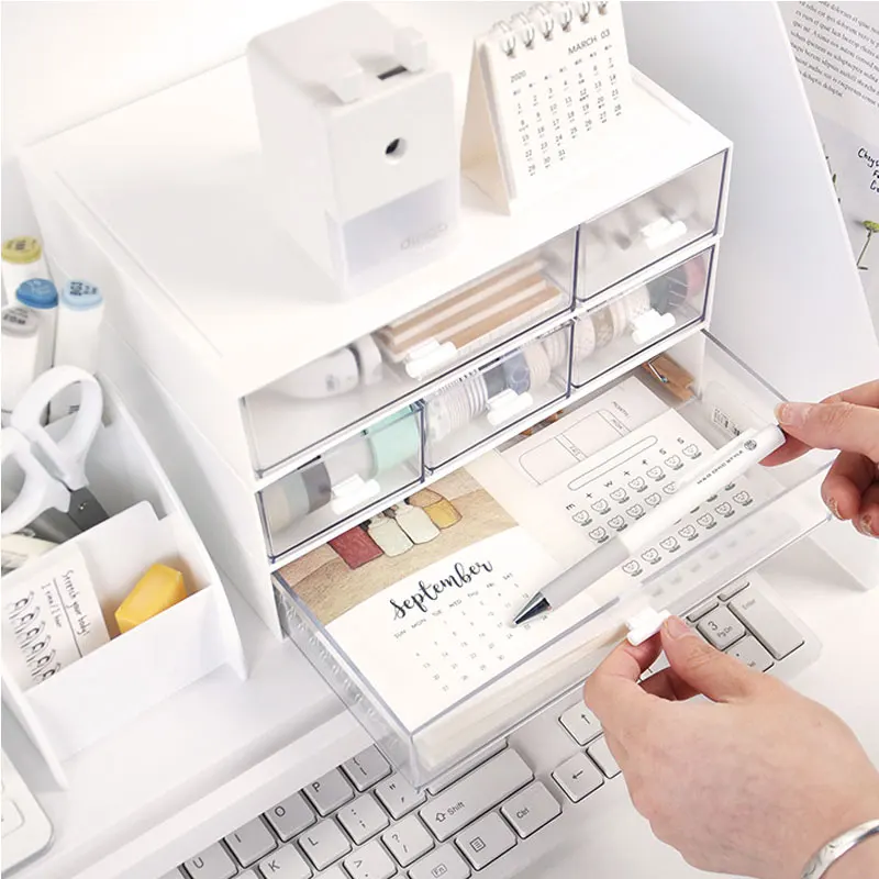 

Stationery Holder Desktop Storage Box Cute Drawer Type Cosmetics Student Stationery Supplies Organizer Artifact Desk Shelving