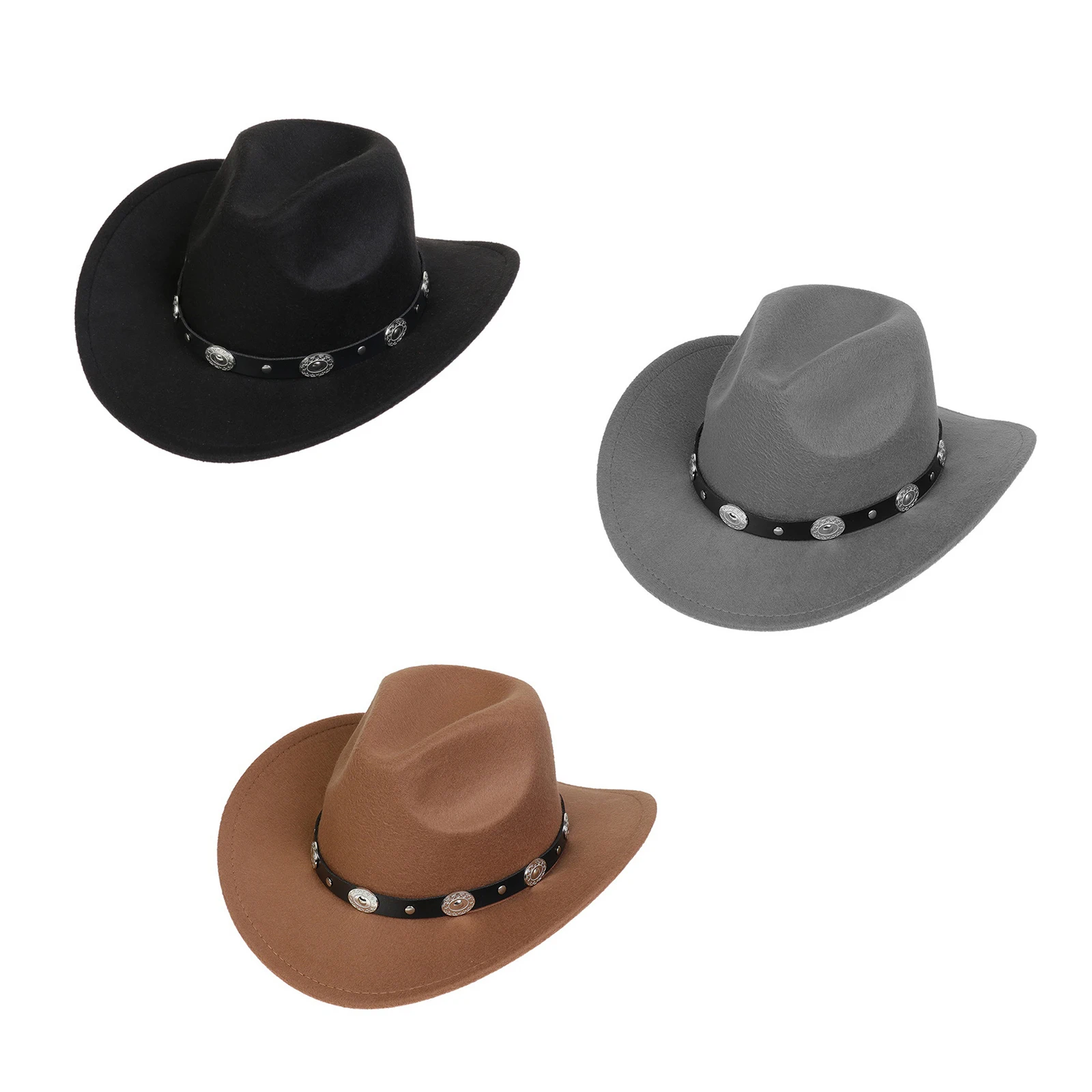 Combhasaki Unisex Cowgirl Hats for Women Men Retro Classic Cowgirl Hats Wide Brim Sun with Leather Band