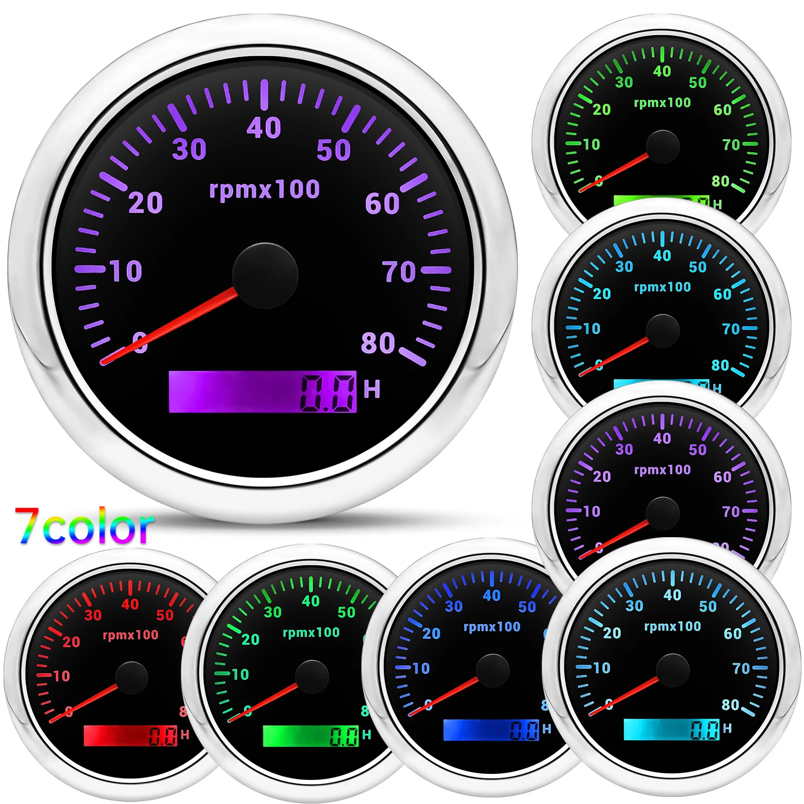 Tachometer Gauge 7 Color BackLight 85MM Tachometer 3000 4000 6000 7000 8000 RPM for Marine Auto Car Boat RV Camper 9-32VDC