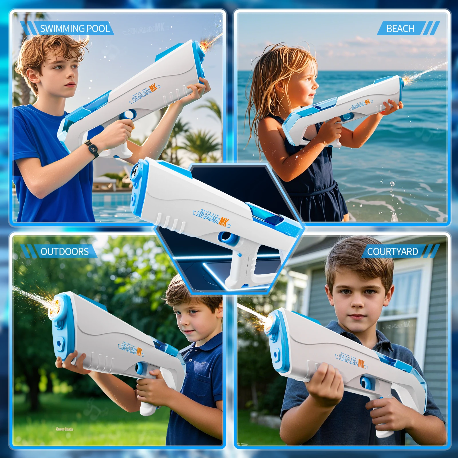 Children Electric Water Gun Summer Outdoor Toys Automatic Water Absorption Pulse Large Capacity Kids Flame Luminous Gun water guns water toy launcher