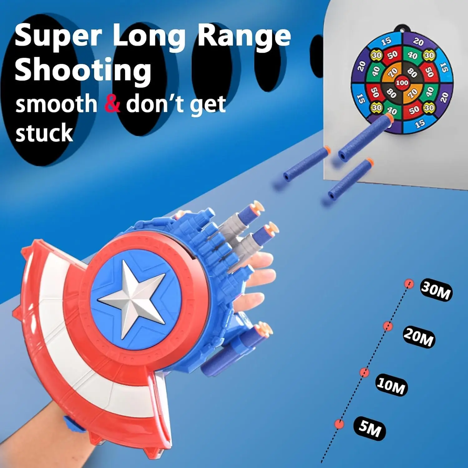 Captain America Dart Shooting Shield with Double Shoot Blaster and 10 Darts for Kids Boys Toddlers Gun Gift Birthday Party