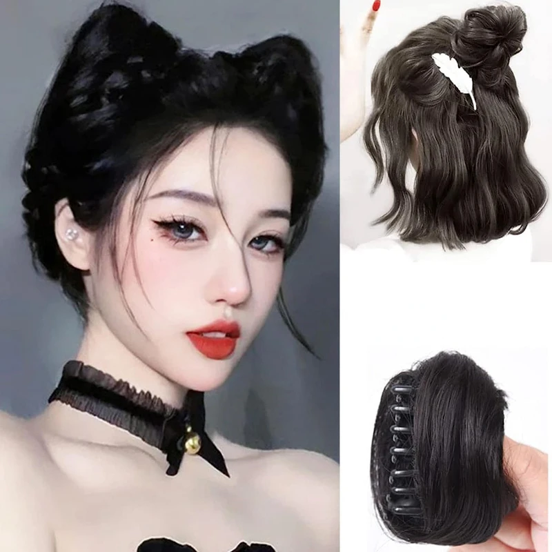 2 pieces of space bun hair extensions wigs messy curly hair donuts synthetic buns women's and girls' accessories